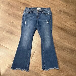 torrid Mid-Blue Distressed Flare Jeans with Frayed Hem